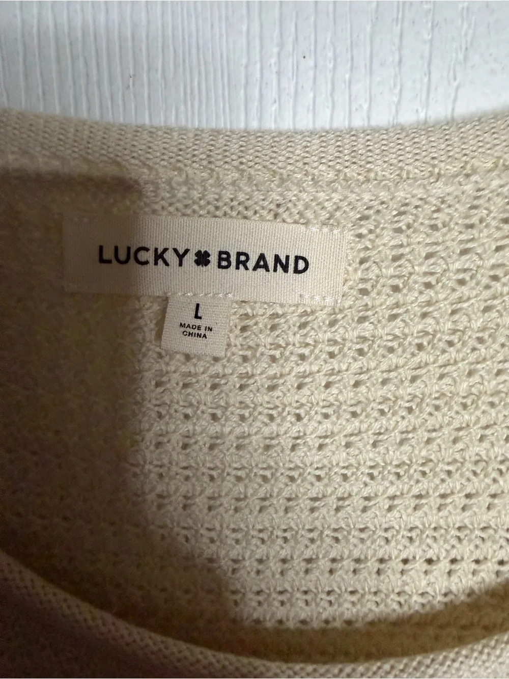 Lucky Brand Waffle Knit Scoop Pullover in Cream